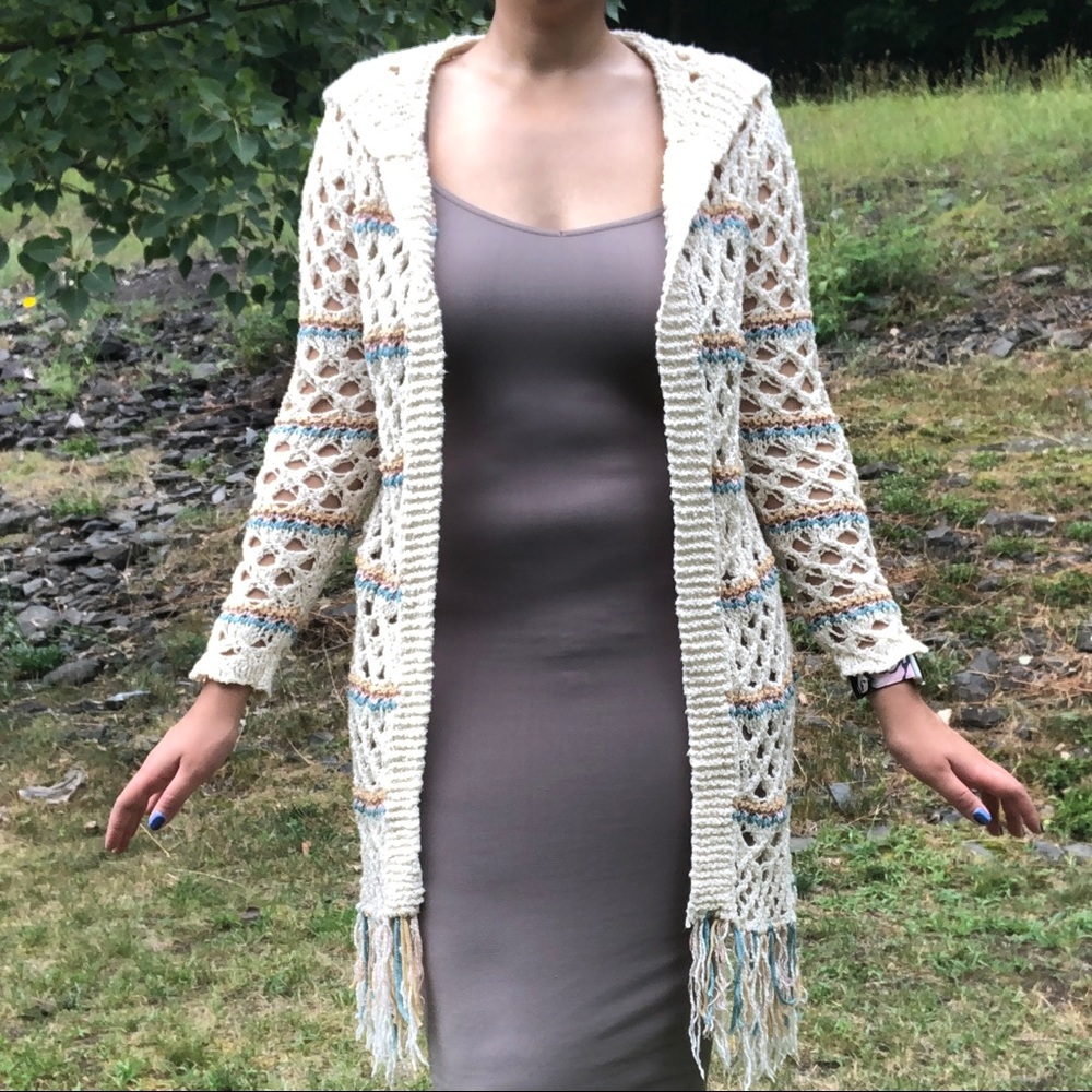 F21 Crochet Hooded Cardigan